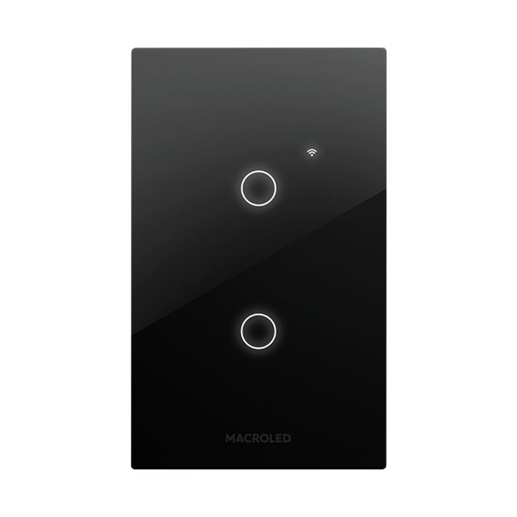 TECLA SMART NEGRA VIDRIO ROMA 2 CANALES MACROLED