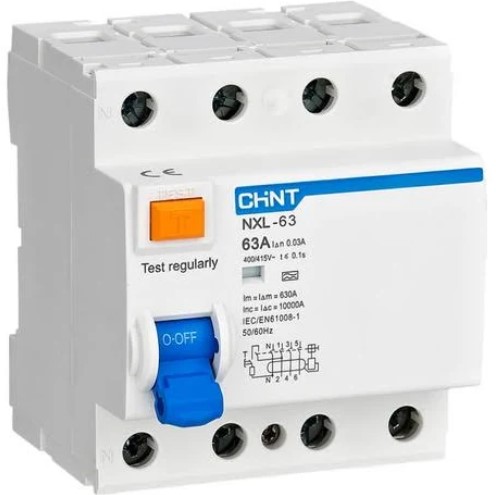 DISYUNTOR TETRAPOLAR CHINT NXL, 25A - 30mA - Clase AC - 6kA (copia)