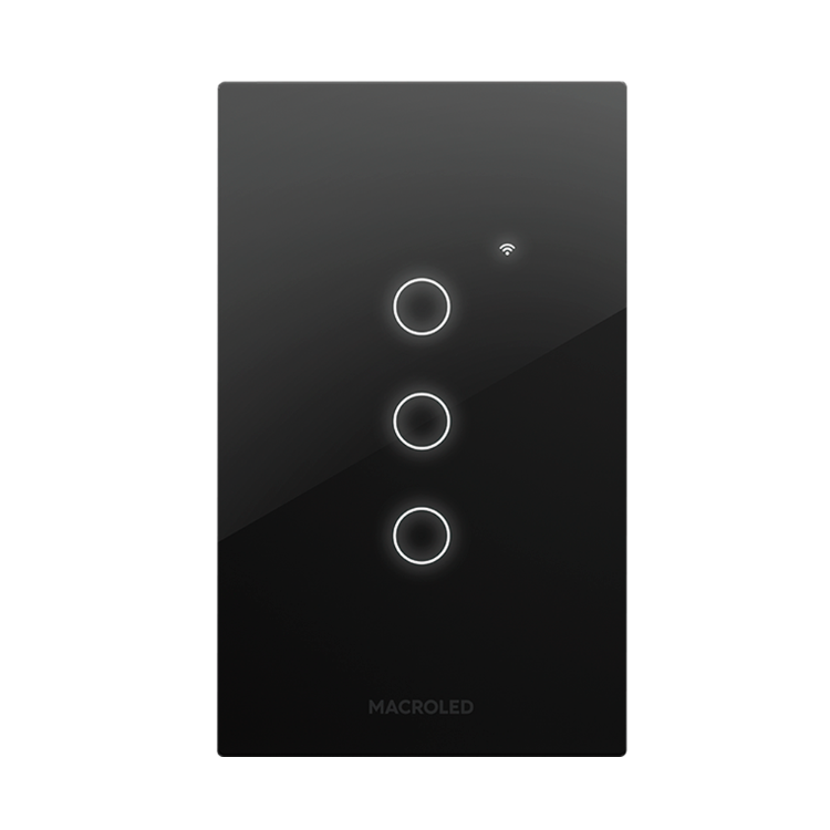 TECLA SMART NEGRA VIDRIO 3 CANALES MACROLED (copia)
