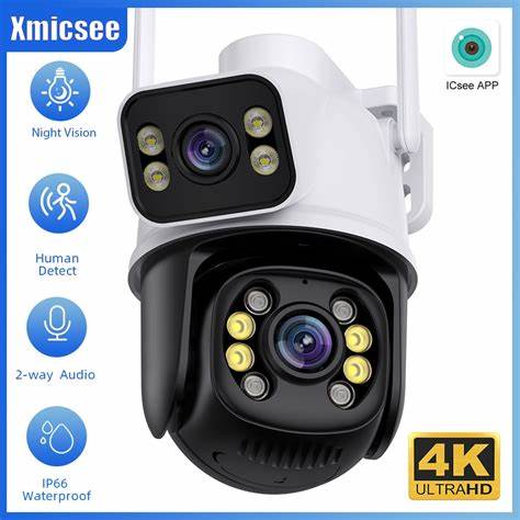 [P6QQ6] Cámara doble lente, múltiples vistas, detección humana inteligente, visión nocturna, Wifi, para exteriores